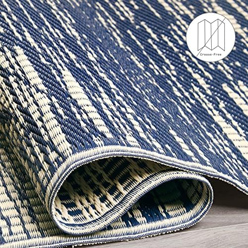 Fab Habitat Outdoor Rug - Waterproof, Fade Resistant, Crease-Free - Premium Recycled Plastic - Distressed Abstract - Porch, Deck, Balcony, Mudroom, Laundry Room, Patio - Brooklyn - Blue - 3 x 5 ft - Image 5