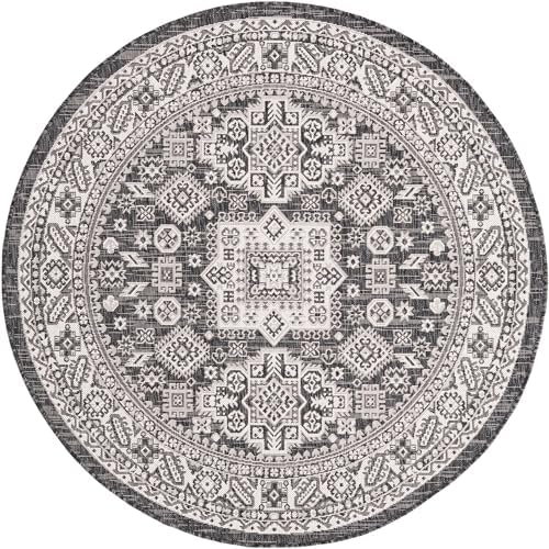Rugs.com - Outdoor Aztec Rug – 5 Ft Round Charcoal Gray Indoor/Outdoor Rug – Weather-Resistant & Washable, Perfect for Patios, Decks, and Porches - Image 3