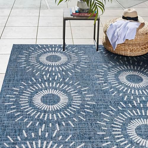 Gertmenian Indoor/Outdoor Flatweave Area Rug - 9x13 Extra Large, Stain & UV Resistant, Ideal for High Traffic Areas in Deck, Patio, Mudroom - Geometric, Navy, 32468 - Image 6