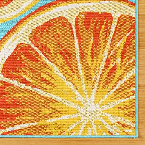 Gertmenian Premium Indoor/Outdoor Loop Area Rug - 5x7 Standard, Durable, Easy-Cleaning & Non-Shedding, Ideal for High Traffic Areas in Deck Patio or Mudroom - Oranges, Teal Blue, 19474 - Image 5