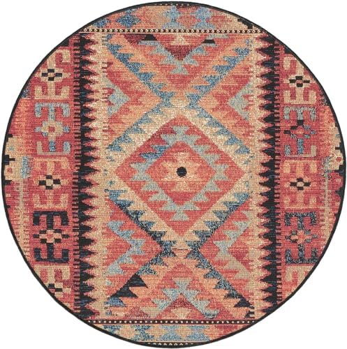 Unique Loom Outdoor Tribal Collection Area Rug - Tortuguero (3' 1" Round Multi/Blue) - Image 2
