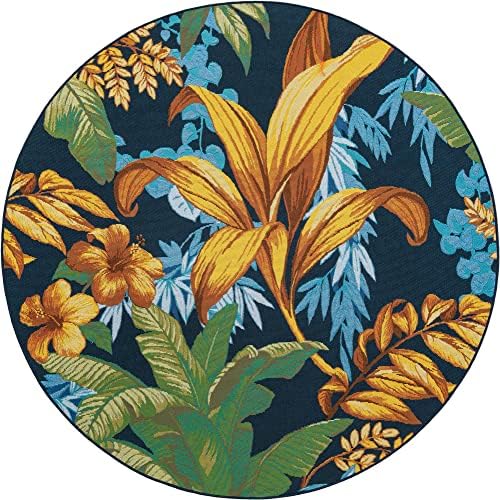 Unique Loom Outdoor Botanical Collection Area Rug - Calypso (6' 1" Round, Multi/ Light Blue) - Image 3