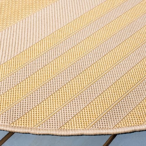 SAFAVIEH Courtyard Collection 6'7" Round Gold/Beige CY6062 Stripe Indoor/ Outside Waterproof Easy cleansingPatio Backyard Mudroom Area Mat - Image 5