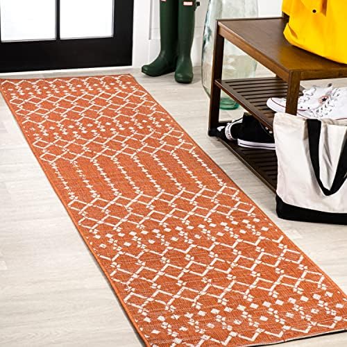 Eyely Moroccan Woven Runner Rug 2X10 Orange/Cream, Indoor Outdoor Rug by eyely