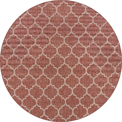 Unique Loom Outdoor Trellis Collection Area Rug - Trellis (Round 10' 8" x 10' 8", Rust Red/ Ivory) - Image 3