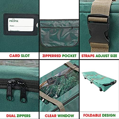 ProPik Rolling Christmas Tree Storage Bag, Fits Up to 9 Foot Tall Disassembled Trees, 25" X 25" X 60", Extra Large Heavy Duty Xmas Container with Wheels, Handles and Straps (Green) - Image 4
