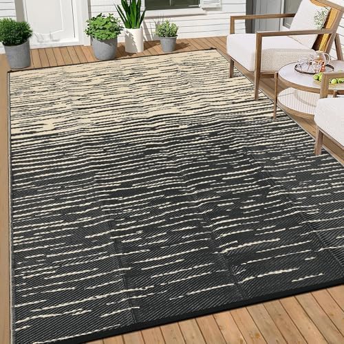 Garvee Waterproof Patio Rug 8x10 Modern Outdoor Camping Rug, Black Coffee - Image 2