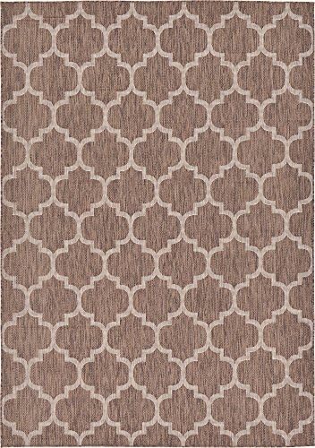 Unique Loom Outdoor Trellis Collection Area Rug (7' 1" x 10' Rectangle, Brown/ Ivory) - Image 3