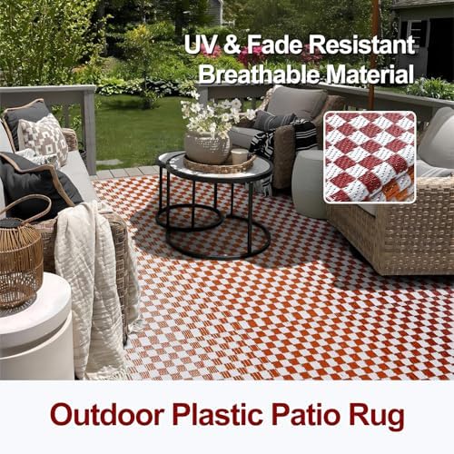 Wonnitar Waterproof 9x12 Outdoor Rug - Orange Red Gradient Plastic Straw Rug for Patio, Extra Large Portable Outside Mat for RV Camping Deck, Reversible Colorful Outdoor Carpet - Image 3