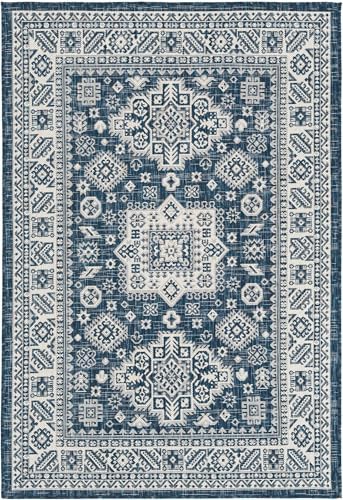 Rugs.com - Outdoor Aztec Rug – 4' 1 x 6' 1 Blue Indoor/Outdoor Rug – Washable Flatweave for Patios, Decks, and Porches - Image 3