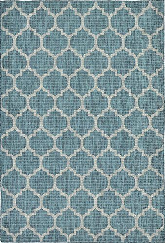Unique Loom Outdoor Trellis Collection Area Rug (6' 1" x 9' Rectangle, Teal/ Gray) - Image 3