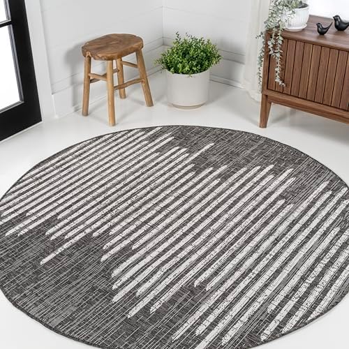 JONATHAN Y Stripe Geometric Indoor Outdoor Round Area Rug 6 Ft Black/Ivory, Zolak Berber for Backyard, Patio, Porch, Easy-Cleaning, High Traffic, Pet-Friendly, Non-Shedding (SMB124E-6R) - Image 4