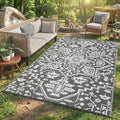 GAOMON 8x10 Grey Outdoor Rug Waterproof Boho Vintage Reversible Plastic Straw Rug Mat UV-Resistant Foldable Retro Medallion Camping Indoor Outdoor Carpet for Patio RV Deck Balcony Picnic, Grey White by GAOMON