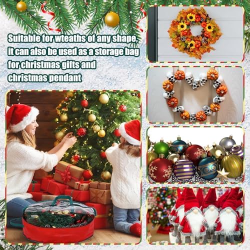 Shappy 12 Pcs Red Wreath Storage Bag Clear Wreath Box Storage Containers with Clear Window and Handle Garland Containers for Holiday Seasonal Bags (24 Inch) - Image 7