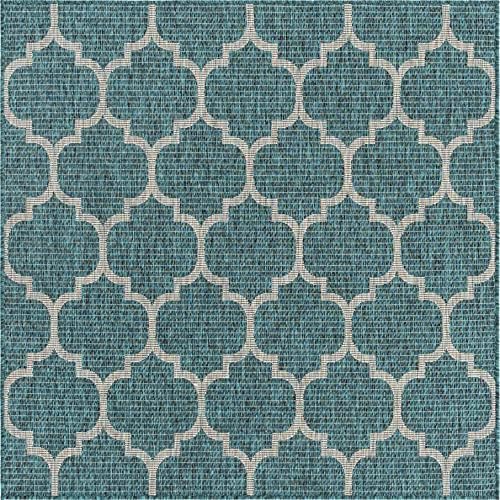 Unique Loom Outdoor Trellis Collection Area Rug (5' 1" Square, Teal/ Gray) - Image 3