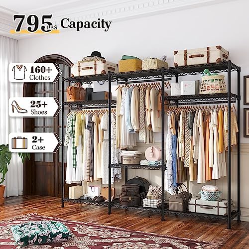 Raybee Clothes Rack, Freestanding Closet Storage System, 3 Rods 9 Shelves - Image 2