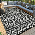 Waterproof Outdoor Rug 8x10 ft, Reversible Plastic Straw Rug, Easy to Clean Patio Rug, Portable Carpet for Patio, RV, Deck, Balcony, Backyard, Picnic, Beach, Geometric Diamond, Gray by PASAMIC