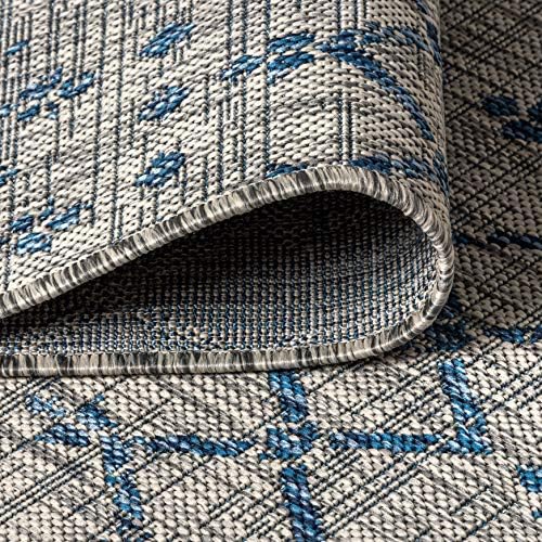 Eyely Moroccan Woven Round Rug 6 Ft Light Gray/Navy, Indoor Outdoor Rug - Image 6