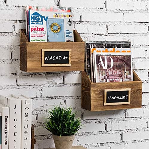 MyGift Rustic Burnt Wood Wall Mounted Mail File Magazine Holder Set of 2 - Image 2