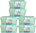 Kuber Industries Foldable Underbed Storage Bag|Organizer For Clothes Large|Non-Woven Comforter, Blanket Cover|Leaf Print & Side Handle|Pack of 6 (Green) by Kuber+Industries
