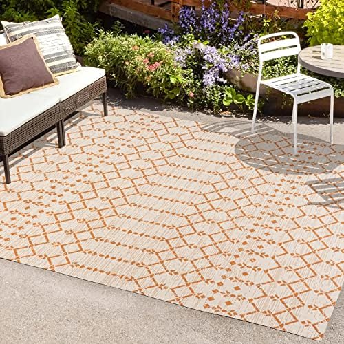 Eyely Moroccan Textured Weave Area Rug 4X6 Cream/Orange, Indoor Outdoor Rug by eyely
