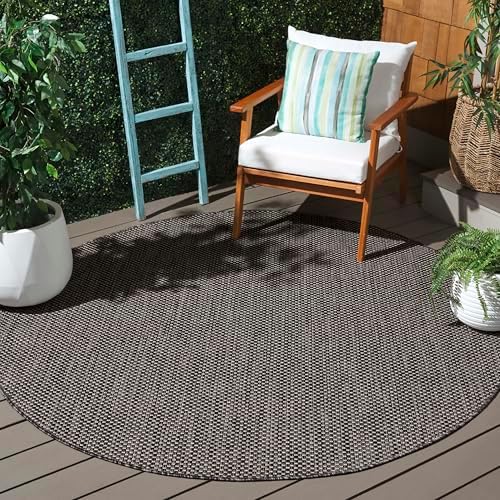SAFAVIEH Courtyard Collection 9' Round Black/Beige CY8521 Indoor/ -Outdoor Waterproof Easy -Cleaning Patio Backyard Mudroom Area -Rug - Image 6
