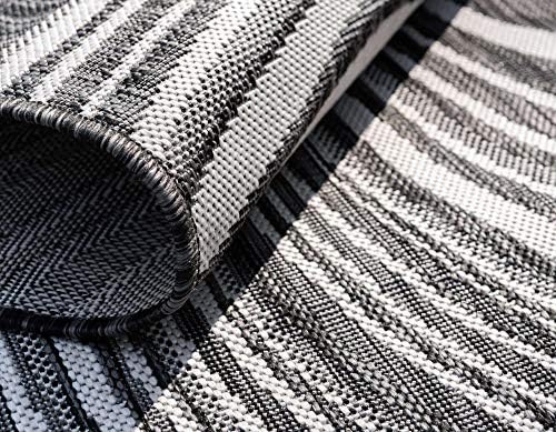 Unique Loom Outdoor Modern Collection Area Rug - Pool (5' 1" x 8' Rectangle, Charcoal/ Gray) - Image 6