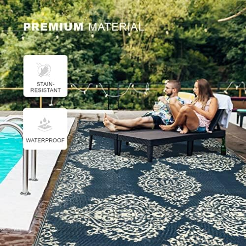 wikiwiki Outdoor Rug, 9x18ft Waterproof Reversible Mat Indoor Outdoor Rugs Carpet, Small Area Rug Plastic Straw Rug for Patio Deck Balcony Pool RV Camping Beach Picnic, Blue & Beige, Rugscape Series - Image 4