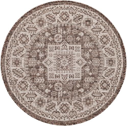 Rugs.com - Outdoor Aztec Rug – 3 Ft Round Brown Indoor/Outdoor Rug – Flatweave Tribal Design for Patio, Deck, and Porch - Image 3