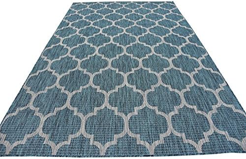 Unique Loom Outdoor Trellis Collection Area Rug (6' 1" x 9' Rectangle, Teal/ Gray) - Image 6