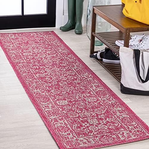 JONATHAN Y Weave Floral Indoor Outdoor Runner Rug 2X8 Fuchsia/Light Gray, Tela Bohemian Textured for Backyard, Patio, Porch, Easy-Cleaning, High Traffic, Pet-Friendly, Non-Shedding (SMB100G-28) - Image 3