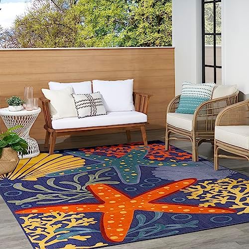 Nourison Home Aloha Navy Multicolor 9' x 12' Area Rug - Easy Clean, Non Shedding, Bed Room, Living Room, Dining Room, Kitchen (9' x 12') - Image 6