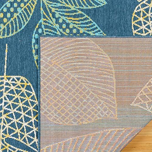 Gertmenian Premium Indoor/Outdoor Loop Area Rug - 6x9 Medium, Durable, Easy-Cleaning & Non-Shedding, Ideal for High Traffic Areas in Deck Patio or Mudroom - Leafs, Navy Blue, 19479 - Image 4