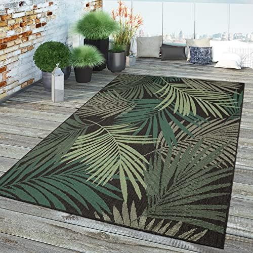 Paco Home Indoor & Outdoor Rug Flat-Weave Jungle Floral Palm Trees Design Black Green, Size: 4' x 5'7" - Image 5