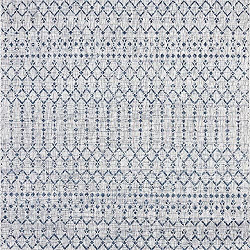 Eyely Moroccan Woven Square Rug 3X3 Light Gray/Navy, Indoor Outdoor Rug by eyely