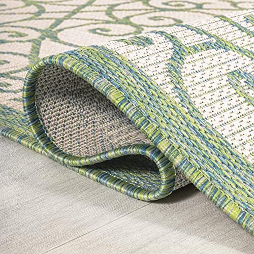 Eyely Filigree Textured Weave Area Rug 3X5 Cream/Green, Indoor Outdoor Rug - Image 7
