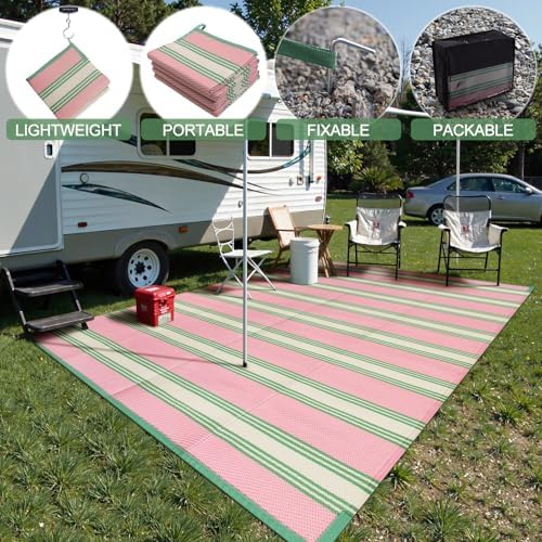 Lahome Striped Outdoor Plastic Straw Rug, 9x12 Outdoor Rug Waterproof - Image 5