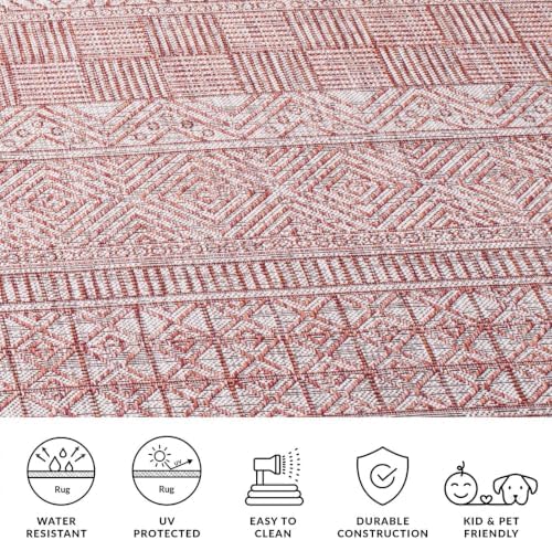 SAFAVIEH Washable Rug Outdoor Courtyard Collection - 9' x 12', Beige & Rust, Non-Shedding & Easy Cleaning, Ideal for Patio, Backyard, Mudroom (CY8196-36512) - Image 6