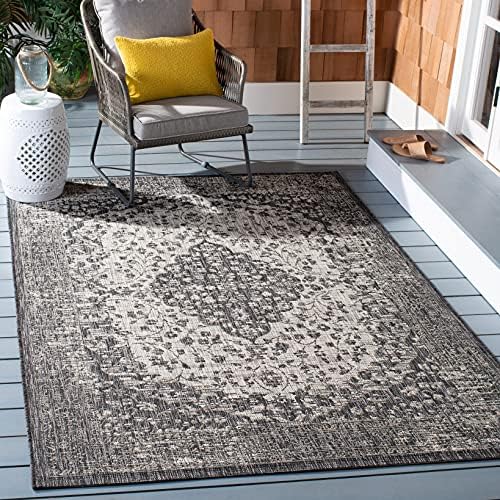 SAFAVIEH Washable Rug Outdoor Courtyard Collection - 6'7" Square, Black & Grey, Non-Shedding & Easy Cleaning, Ideal for Patio, Backyard, Mudroom (CY8720-37612) by Unknown