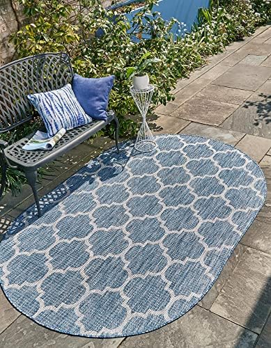 Unique Loom Outdoor Trellis Collection Area Rug - Trellis (Oval 7' 10" x 10' 0", Navy Blue/ Ivory) by UniqueLoom