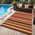 GAOMON 9x12 Large Outdoor Rug Waterproof for Patio Plastic Straw Rug Geometric Stripe Outside Carpet Modern Lines Outdoor Rugs for RV Porch Deck Trailer Beach, Purple/Red/Orange/Yellow by GAOMON