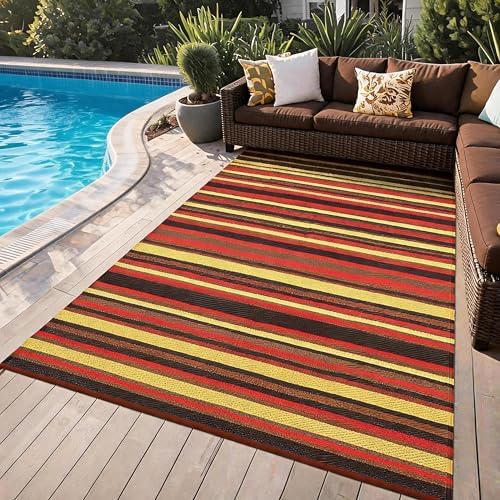 GAOMON 9x12 Large Outdoor Rug Waterproof for Patio Plastic Straw Rug Geometric Stripe Outside Carpet Modern Lines Outdoor Rugs for RV Porch Deck Trailer Beach, Purple/Red/Orange/Yellow by GAOMON