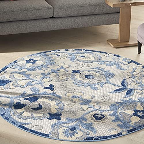 Nourison Home Aloha Blue Grey 4' x Round Area Rug - Easy Clean, Non Shedding, Bed Room, Living Room, Dining Room, Kitchen (4' x Round) - Image 4