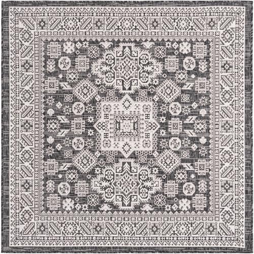 Rugs.com - Outdoor Aztec Rug – 5 Ft Square Charcoal Gray Indoor/Outdoor Rug – Flatweave Geometric Design for Patios, Decks, and Porches - Image 3