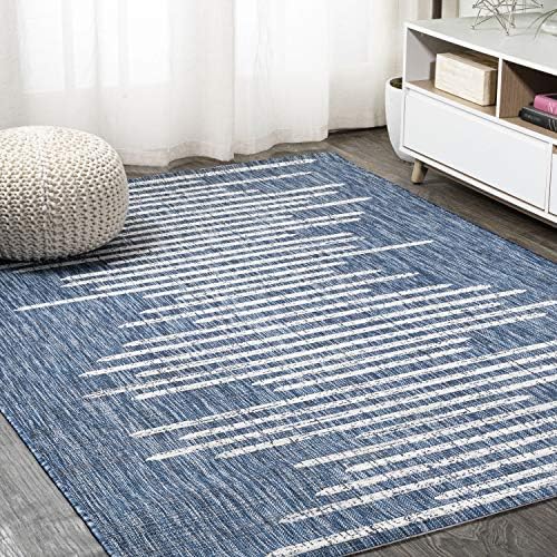 JONATHAN Y Stripe Geometric Indoor Outdoor Area Rug 10X14 Blue/Ivory, Zolak Berber for Backyard, Patio, Porch, Easy-Cleaning, High Traffic, Pet-Friendly, Non-Shedding (SMB124C-14) - Image 4