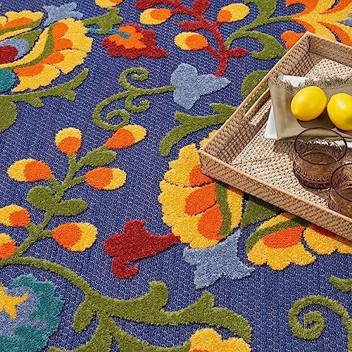 Nourison Home Aloha Navy Multicolor 5'3" x Round Area Rug - Easy Clean, Non Shedding, Bed Room, Living Room, Dining Room, Kitchen (5' x Round) - Image 5