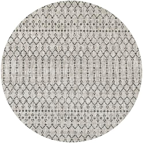 Eyely Moroccan Woven Round Rug 3 Ft Light Gray/Black, Indoor Outdoor Rug by eyely