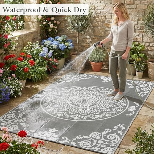 famibay Outdoor Rug Waterproof 8x10 ft, Reversible Large Outdoor Plastic Straw Rug, UV-Resistant Patio Rug Portable RV Mat Indoor Outdoor Carpet for Camping, Balcony, Deck, Backyard, Picnic - Image 3