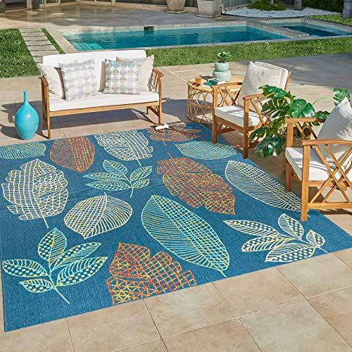 Gertmenian Premium Indoor/Outdoor Loop Area Rug - 6x9 Medium, Durable, Easy-Cleaning & Non-Shedding, Ideal for High Traffic Areas in Deck Patio or Mudroom - Leafs, Navy Blue, 19479 - Image 2