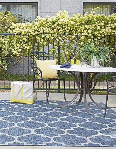 Unique Loom Trellis Collection Area Rug-Lattice Design, Moroccan Inspired for Indoor/Outdoor Décor, 7' 10" x 7' 10" Square, Navy Blue/Gray - Image 3